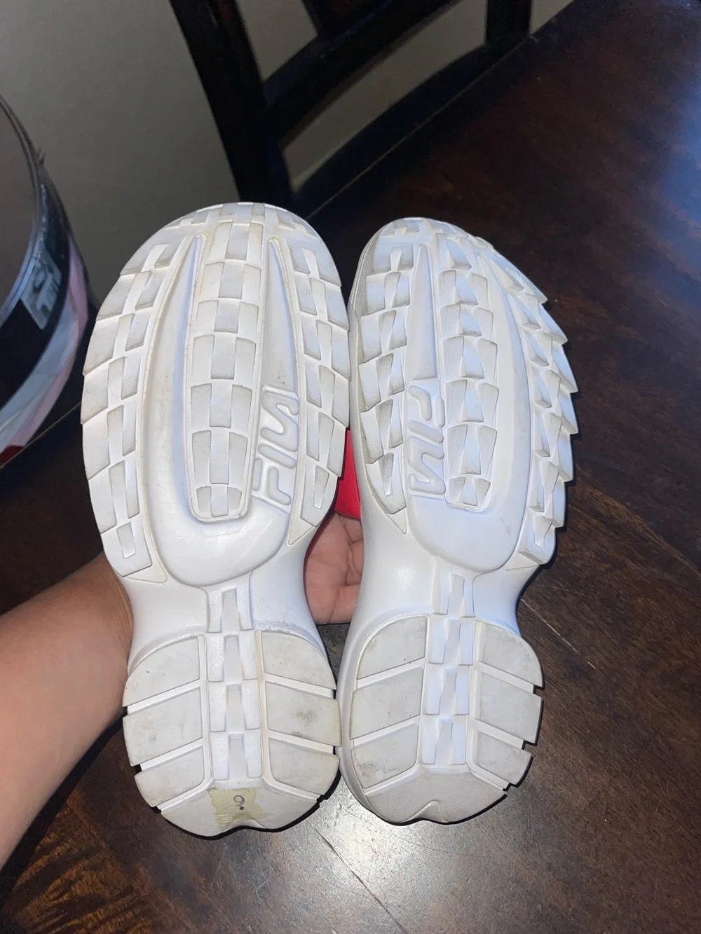 Fila Red Strap Navy Footbed White Sole Slide Sandals
